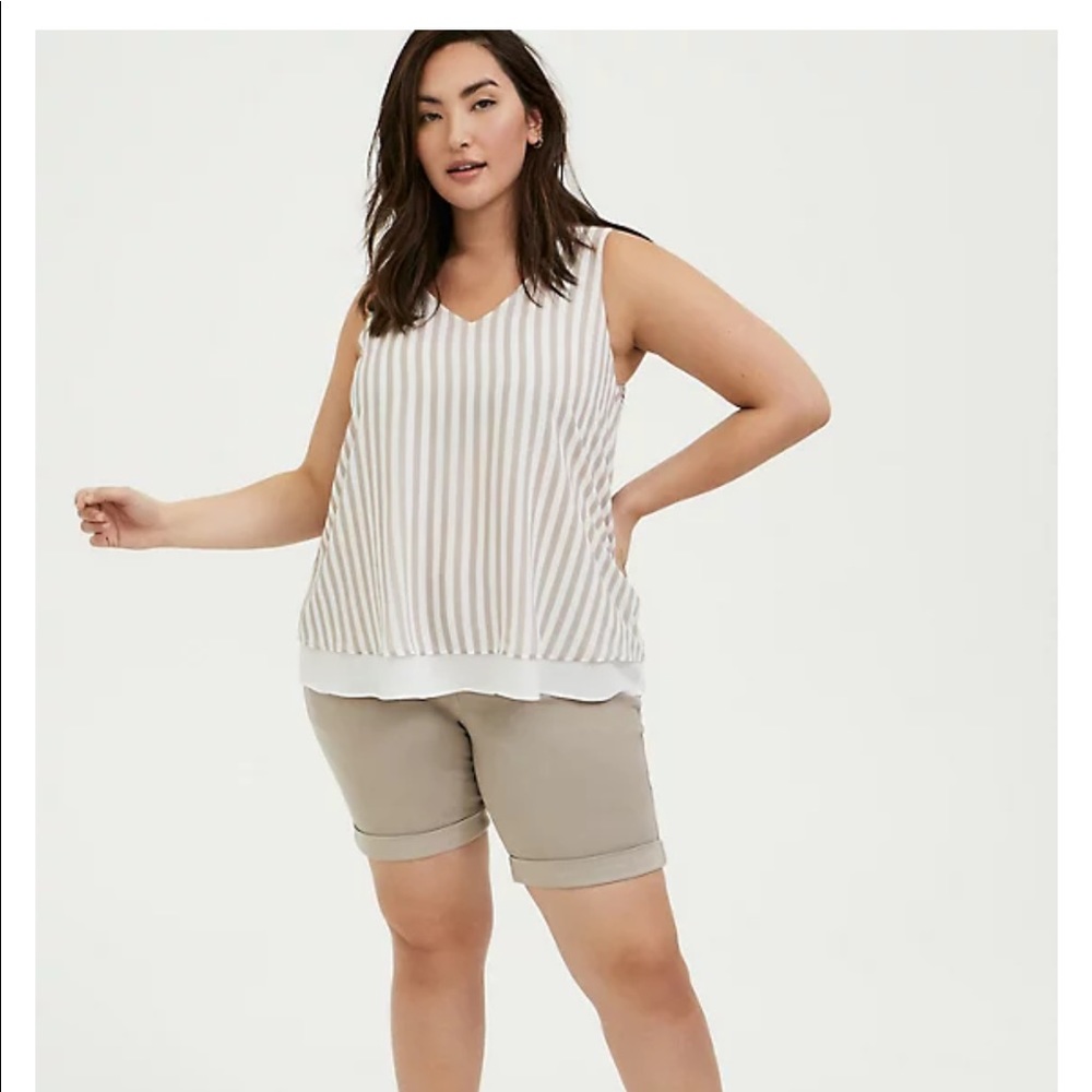 TAUPE & WHITE STRIPE CHIFFON DOUBLE LAYER TANK